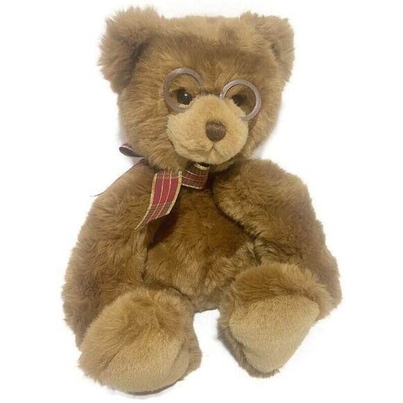 Gund Teddy Bear Plush Booker Brown 15" With Glasses and Bow Super Soft - Picture 2 of 9